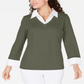 Karen Scott Women's Layered Look Cotton Top Green Size -S