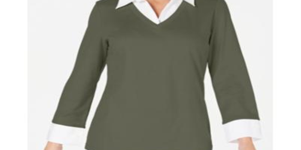 Karen Scott Women's Layered Look Cotton Top Green Size -S