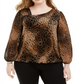 Alfani Plus Size Animal-Print Asymmetrical-Neck Top Animal-Print, Black Size 2X