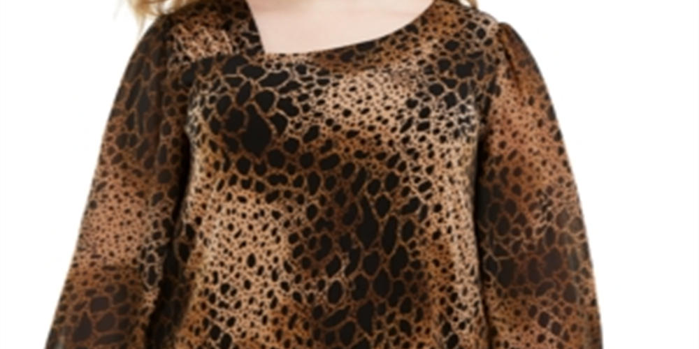 Alfani Plus Size Animal-Print Asymmetrical-Neck Top Animal-Print, Black Size 2X