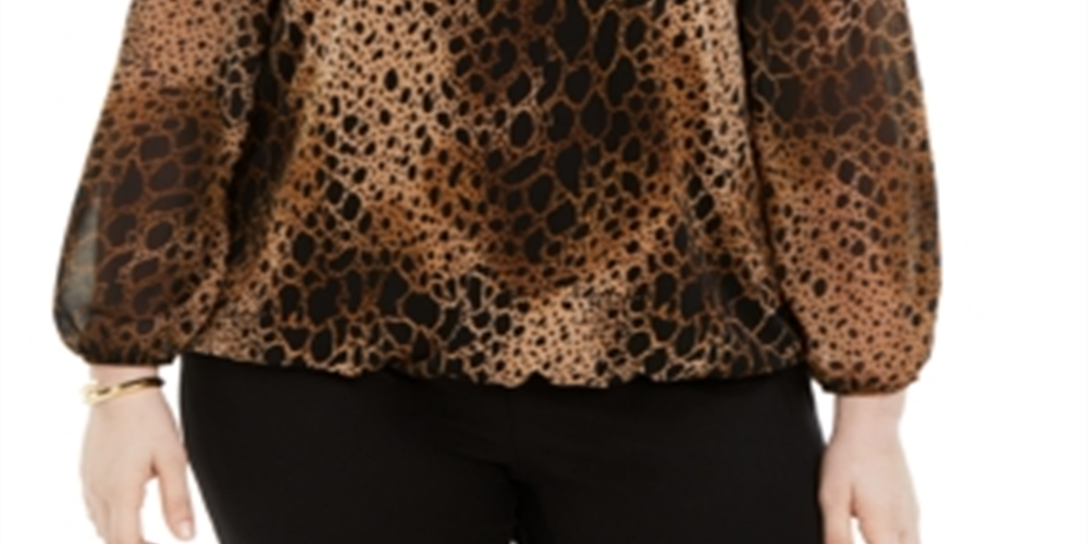 Alfani Plus Size Animal-Print Asymmetrical-Neck Top Animal-Print, Black Size 2X