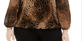 Alfani Plus Size Animal-Print Asymmetrical-Neck Top Animal-Print, Black Size 2X