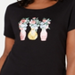 Karen Scott Women's Embroidered T-Shirt  Deep Black Size Large