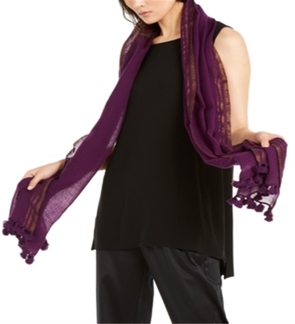 Eileen Fisher Women's Wool Blend Metallic Rectangle Scarf  Purple One Size