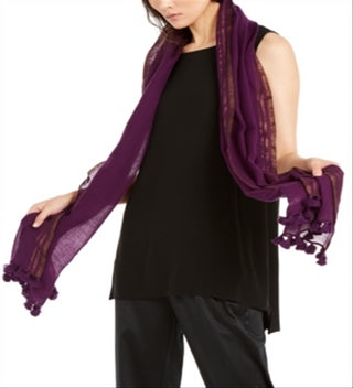 Eileen Fisher Women's Wool Blend Metallic Rectangle Scarf  Purple One Size