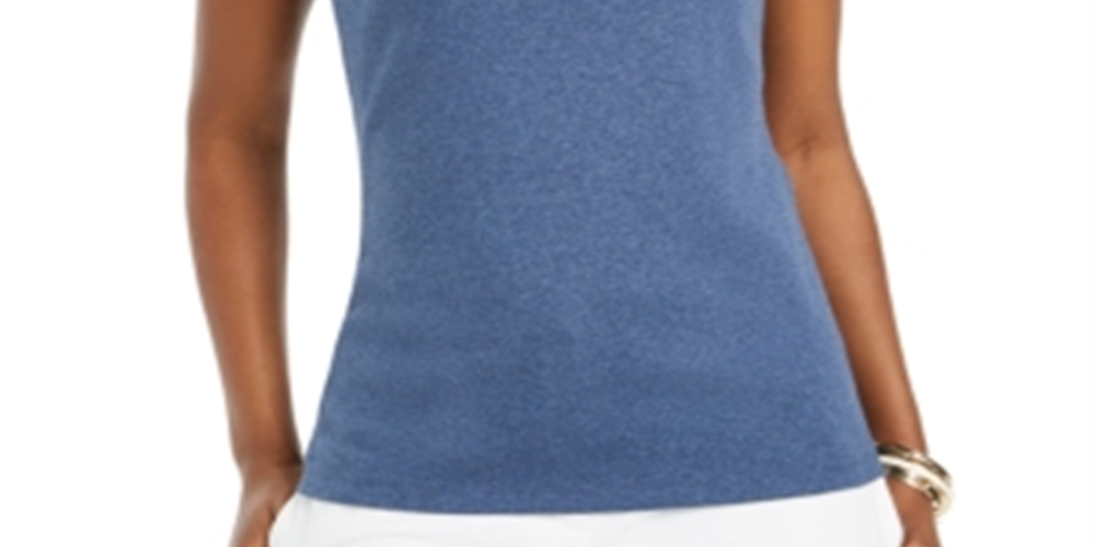 Karen Scott Women's Triple-Keyhole Studded Tank Top  Blue Size Medium