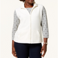 Karen Scott Women's Petite Quilted Zip-Front Fleece Vest  Eggshell White Size Petite S
