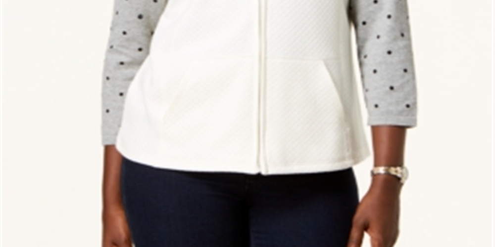 Karen Scott Women's Petite Quilted Zip-Front Fleece Vest  Eggshell White Size Petite S
