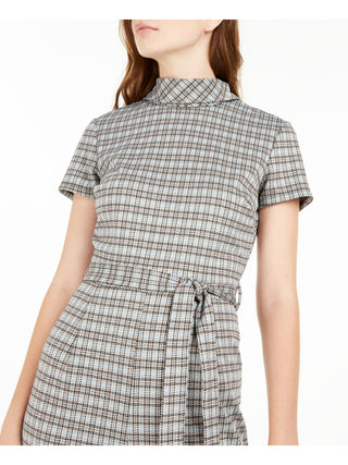 Bebop Women's Belted Plaid Short Sleeve Mock Jumpsuit Juniors Green Size Medium