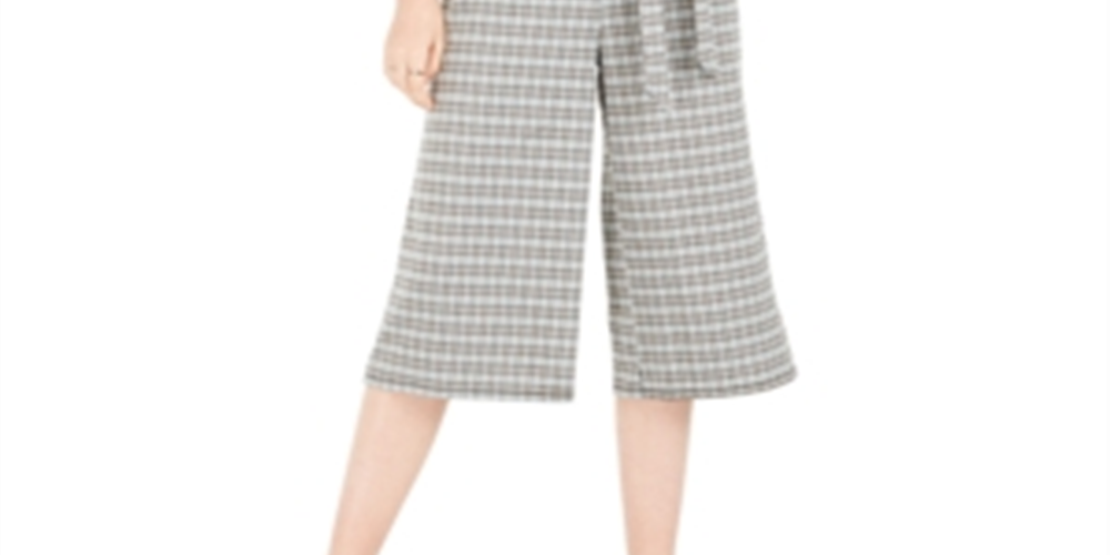 Bebop Women's Belted Plaid Short Sleeve Mock Jumpsuit Juniors Green Size Medium