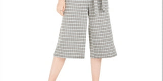 Bebop Women's Belted Plaid Short Sleeve Mock Jumpsuit Juniors Green Size Medium