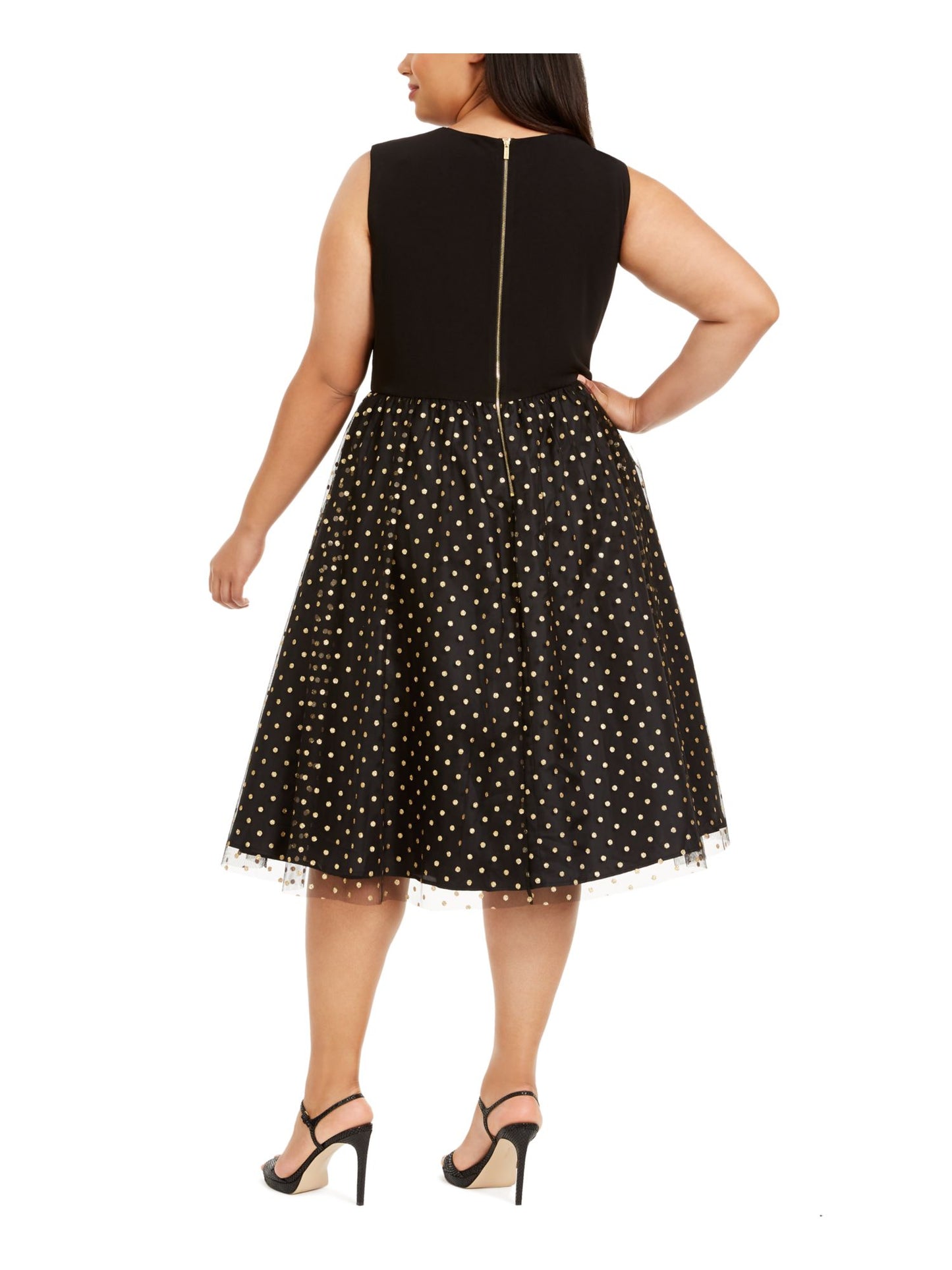 Calvin Klein Women's Plus Clip Dot Fit Flare Dress Black Size14W