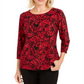 JM Collection Women's Printed Jacquard Top Red Size Petite XL