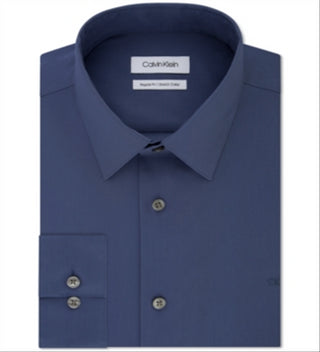 Calvin Klein Men's Classic Regular Fit Stretch Flex Collar Solid Dress Shirt Blue Size 17x36-37