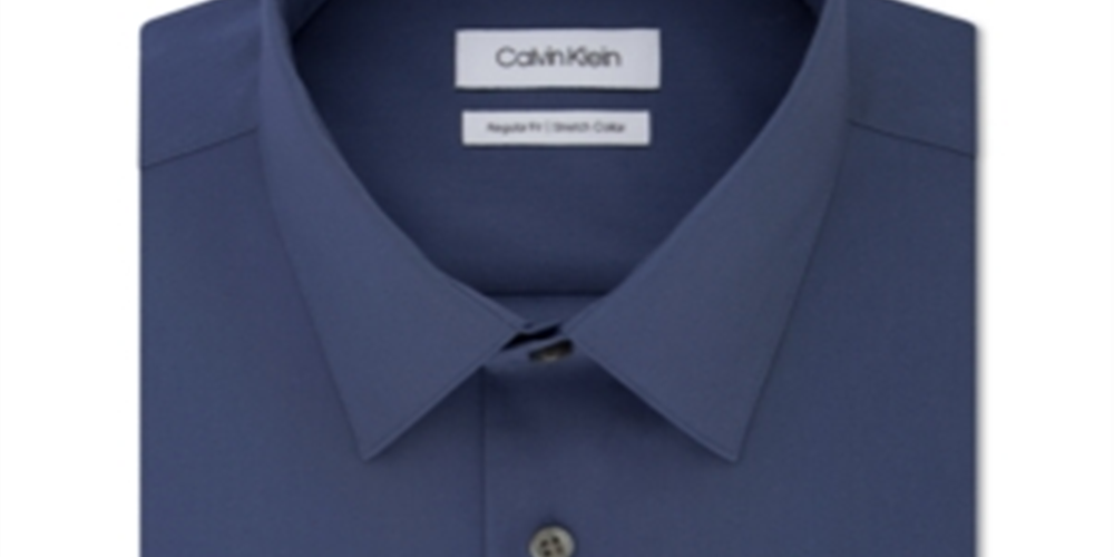 Calvin Klein Men's Classic Regular Fit Stretch Flex Collar Solid Dress Shirt Blue Size 17x36-37