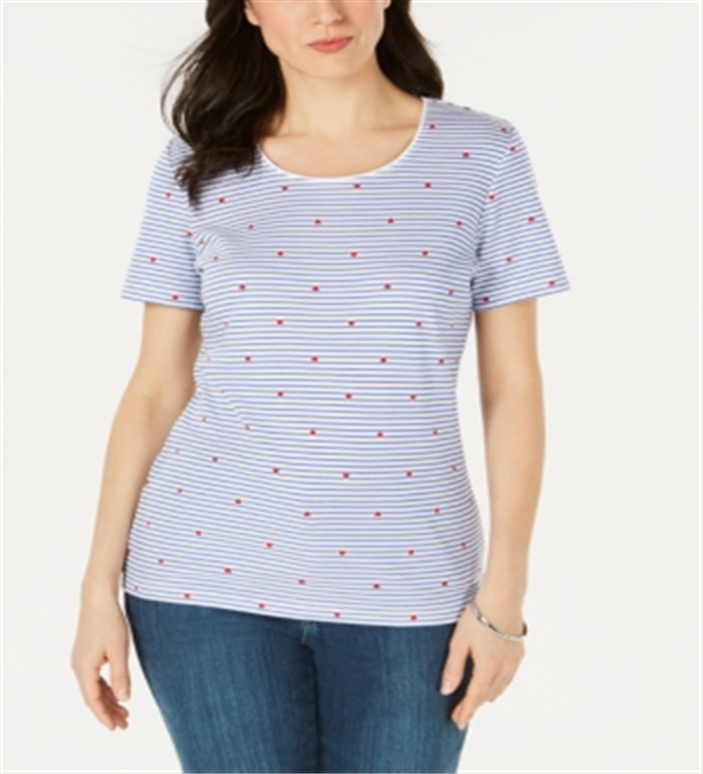 Karen Scott Women's Printed Short-Sleeve T-Shirt  - Intrepid Blue Blue Size Large