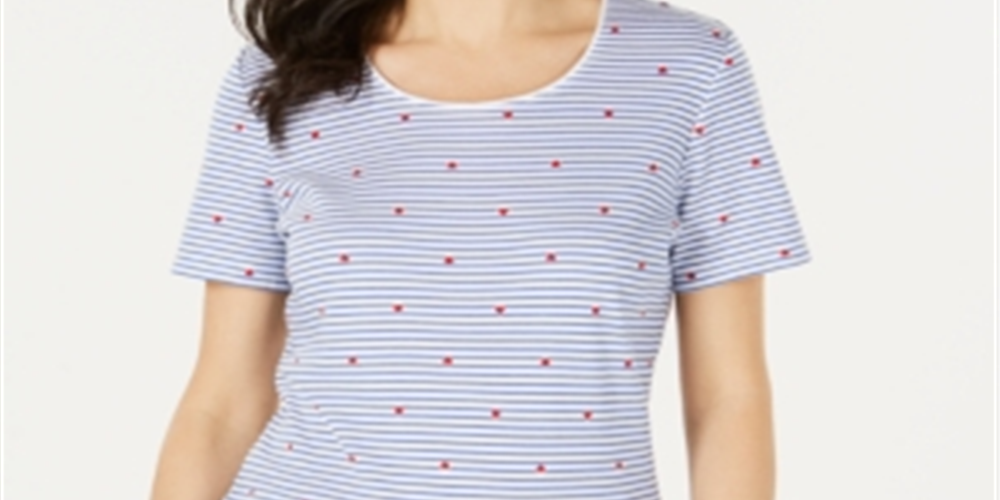 Karen Scott Women's Printed Short-Sleeve T-Shirt  - Intrepid Blue Blue Size Large