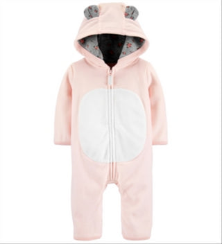 Carter's Girls' Jumpsuits Pink - Pink & Gray Floral Bear Ears Hooded Fleece Playsuit Infant Pink Size 12MOS