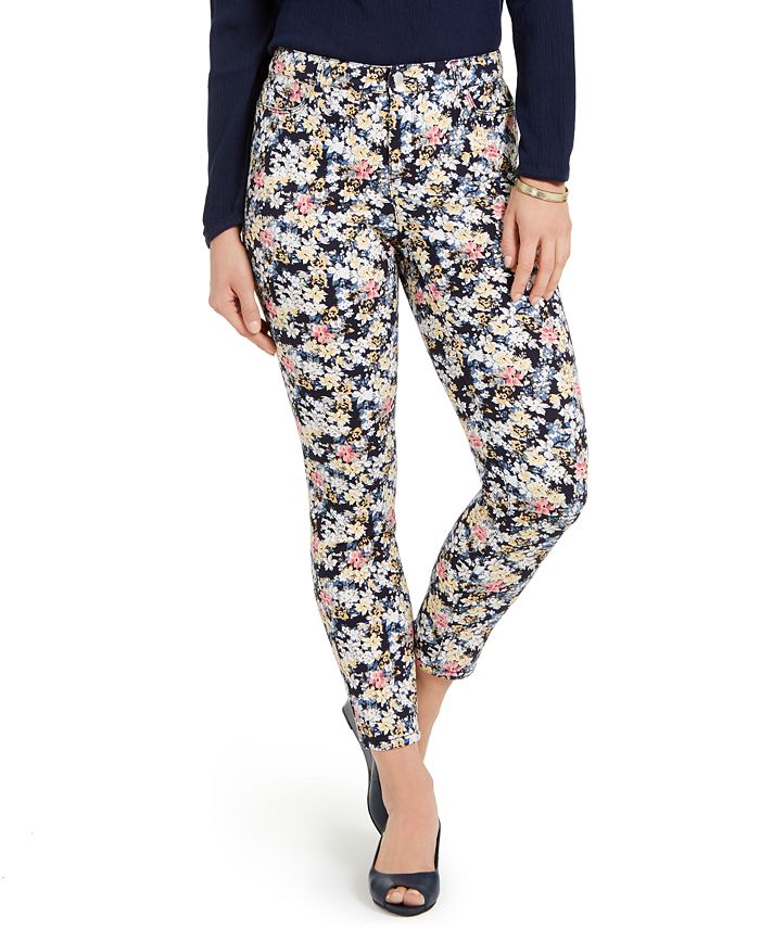 Charter Club Petite Floral Printed Bristol Skinny Ankle Jeans Black Size 2P
