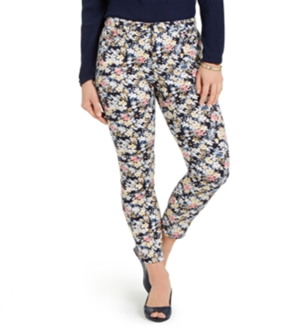 Charter Club Petite Floral Printed Bristol Skinny Ankle Jeans Black Size 2P