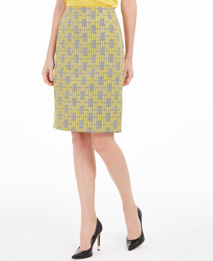 Kasper Women's Jacquard Plaid Pencil Skirt Yellow Size 6 Petite