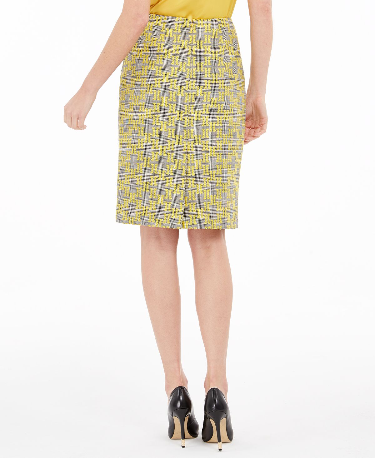 Kasper Women's Jacquard Plaid Pencil Skirt Yellow Size 6 Petite