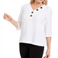 JM Collection Women's Crinkle Button Neck Top White Size XX-Large