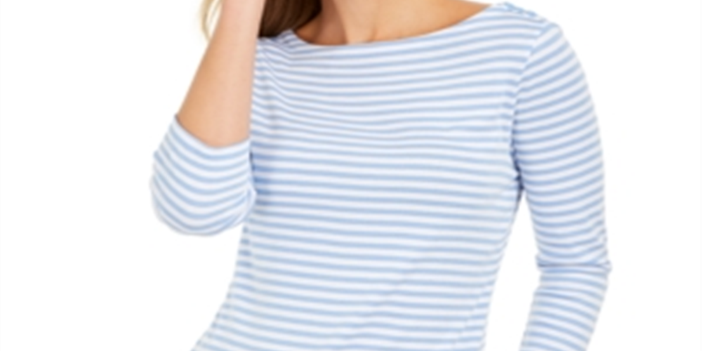 Charter Club Women's 3/4 Sleeve Striped Top Blue Size Small