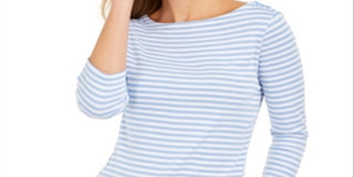 Charter Club Women's 3/4 Sleeve Striped Top Blue Size Small