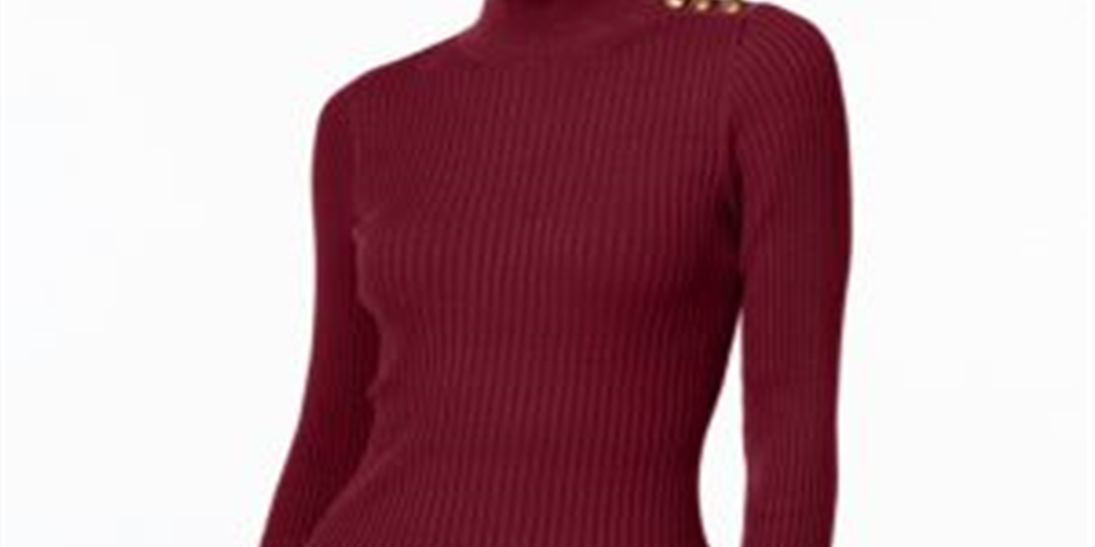 INC International Concepts Women's Mock neck Button trim Sweater Maroon Size L