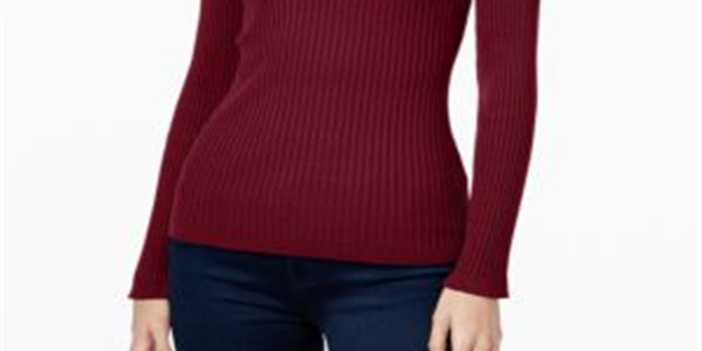 INC International Concepts Women's Mock neck Button trim Sweater Maroon Size L