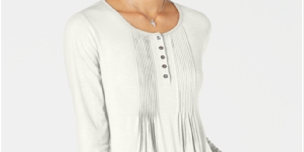 Style & Co Women's Pintuck Top White Size Petite Large