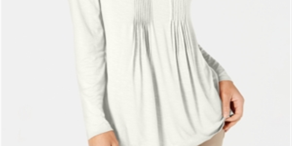 Style & Co Women's Pintuck Top White Size Petite Large