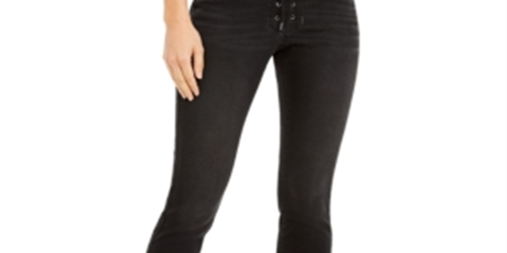 INC International Concepts Women's Lace-up Pull-on Skinny Jeans  Black Size 8
