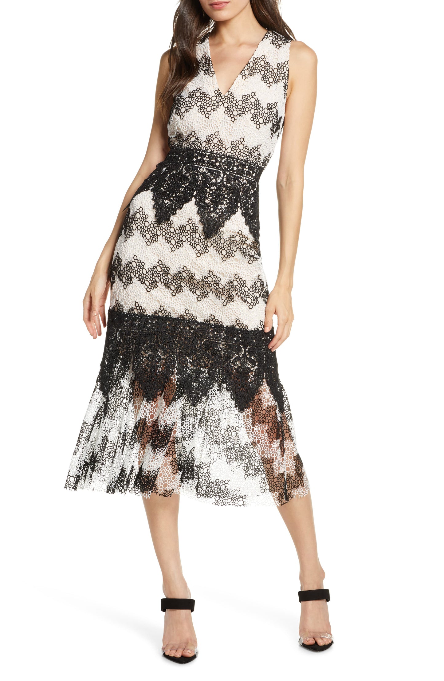 Foxiedox Women's Montana Bubble Lace MIDI Dress Black Size Large