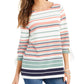 Charter Club Women's Striped Tie Sleeve Top White Size Petite S/M
