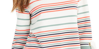 Charter Club Women's Striped Tie Sleeve Top White Size Petite S/M