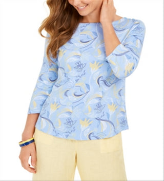 Charter Club Women's  Paisley-Print 3/4-Sleeve Top  Purple Size Medium