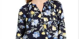 Charter Club Women's Floral-Print Georgette Blouse  Blue Size XL