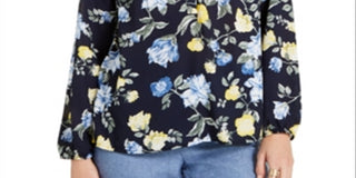 Charter Club Women's Floral-Print Georgette Blouse  Blue Size XL