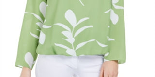 Alfani Women's Printed Balloon Hem Top Green Size Petite L