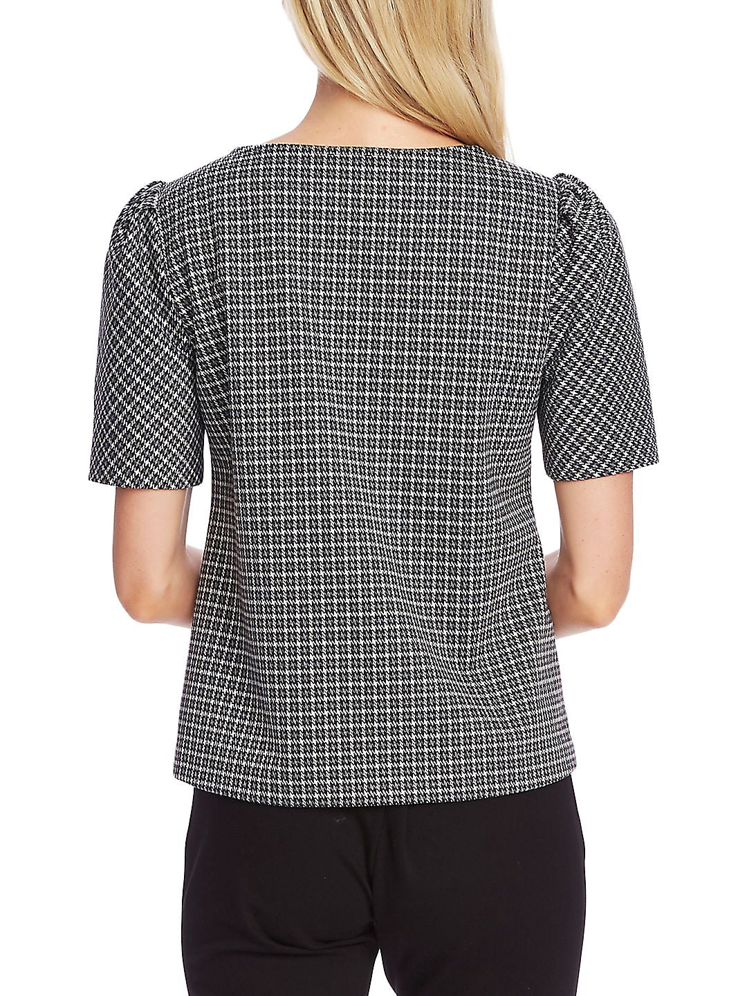 Vince Camuto Women's  Herringbone Short Sleeve Jewel Neck Wear to Work Top Gray Size XL