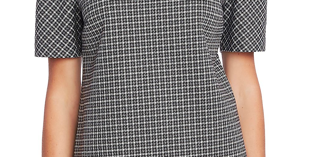 Vince Camuto Women's  Herringbone Short Sleeve Jewel Neck Wear to Work Top Gray Size XL