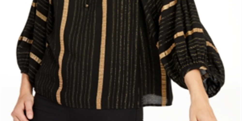 Nanette Lepore Metallic-Striped Top Black Size 10