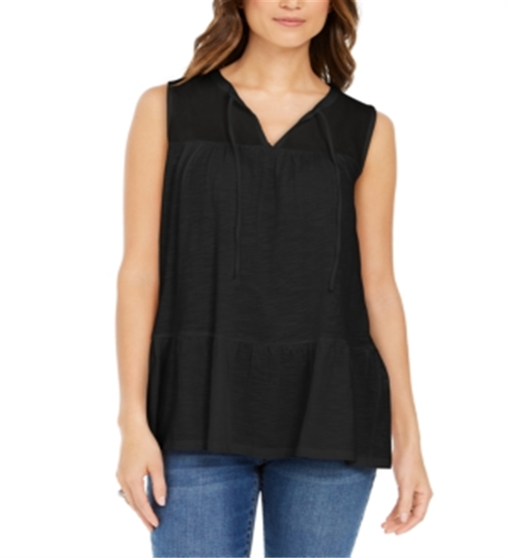 Style & Co Women's Cotton Sleeveless Peasant Top Black Size Medium