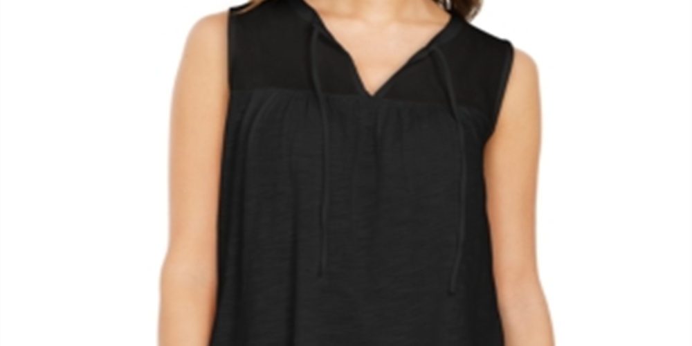 Style & Co Women's Cotton Sleeveless Peasant Top Black Size Medium