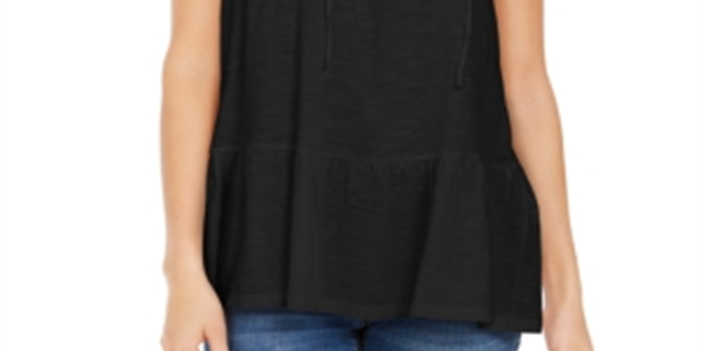 Style & Co Women's Cotton Sleeveless Peasant Top Black Size Medium