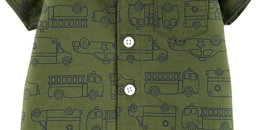 Carter's Baby Boy's Rescue Vehicle-Print Cotton Romper Green Size Newborn