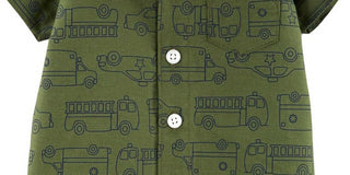 Carter's Baby Boy's Rescue Vehicle-Print Cotton Romper Green Size Newborn