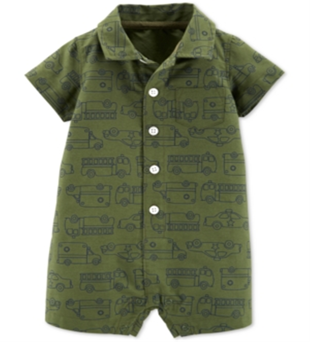 Carter's Baby Boy's Rescue Vehicle-Print Cotton Romper Green Size Newborn